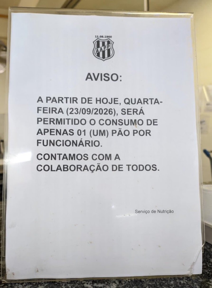 Ponte Preta: restrição de pães no café chama atenção em comunicado no refeitório e viraliza